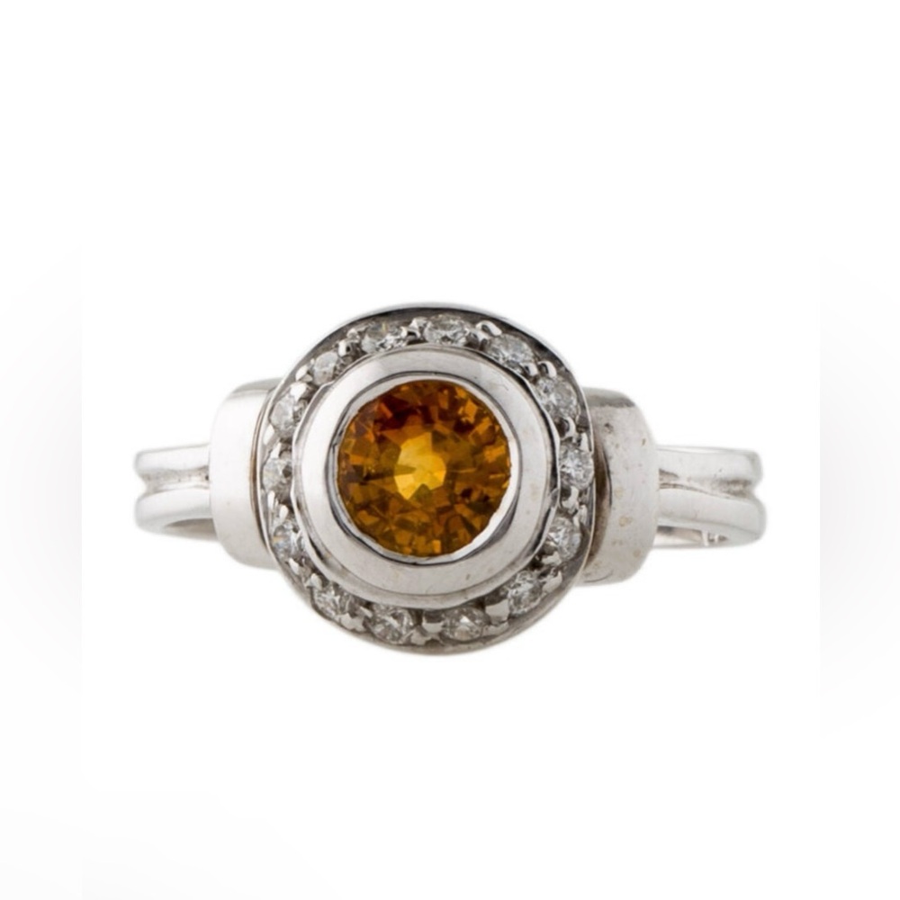 14Kt White Gold Natural Sapphire and Natural Diamonds Cocktail Ring